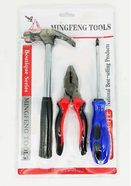 3 Piece Tool Set with Hammer, Pliers and Flat Screwdriver - 3 ON AUCTION