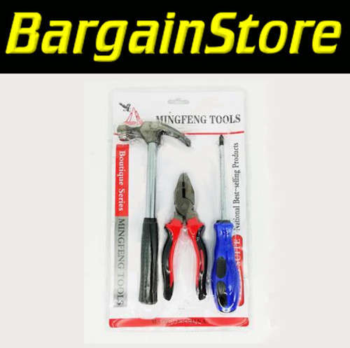 3 Piece Tool Set with Hammer, Pliers and Flat Screwdriver - 3 ON AUCTION