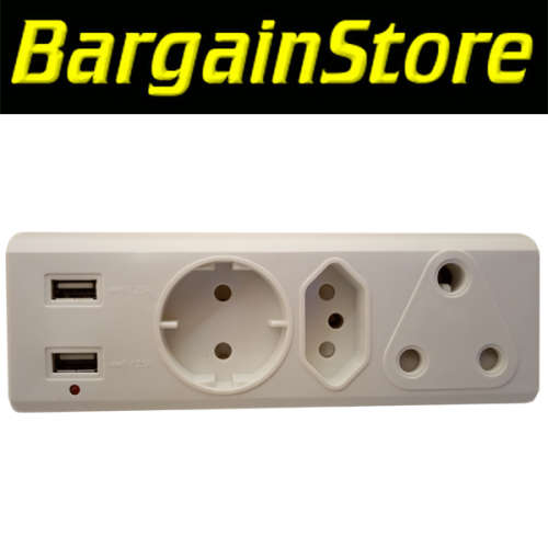 3 Way Multi Adapter Plug with 2 USB Ports - 3 ON AUCTION