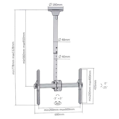 Up to 70 inch Roof Mount TV Pole Bracket