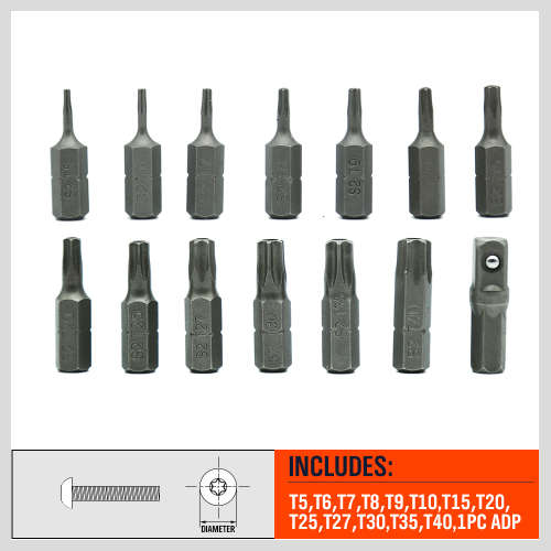 14 Piece Tamper Resistant Torx Bit Set - 3 ON AUCTION