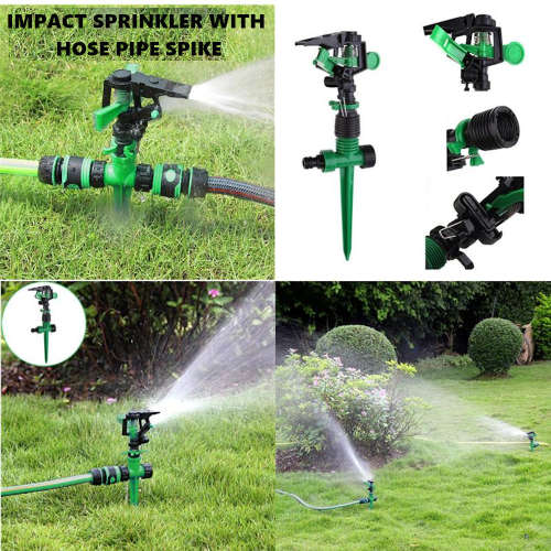 Adjustable Impact Sprinkler with Hose Pipe Spike - 3 ON AUCTION
