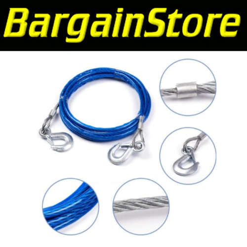Heavy Duty 4m 5T STEEL Tow Rope with Forged Hook Safety Latches - NEW LOW SHIPPING