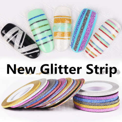 The Nail Art - 12pcs Different Color Glitter Nail Strip 1mm