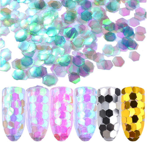 The Nail Art - Hexagonal translucent ultra-thin sequin patch 6pcs
