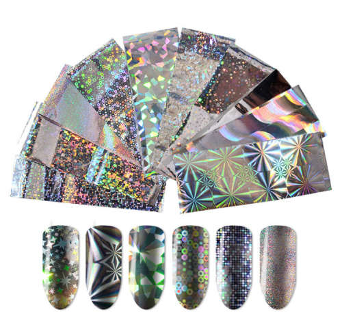 The Nail Art - Silver Foil Paper 10pcs ( Mix ) 4*20cm