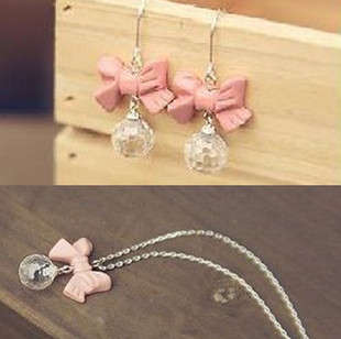 2PCS PINK BOEKNOT NECLACE AND EARRING NECLACE