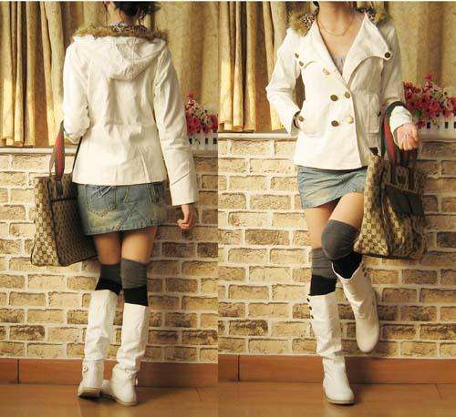 GRAY AND BLACK ABOVE KNEE SOCKS