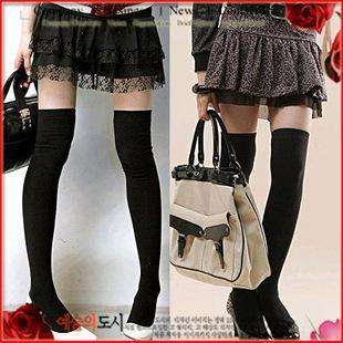 PLANE BLACK ABOVE KNEE SOCK