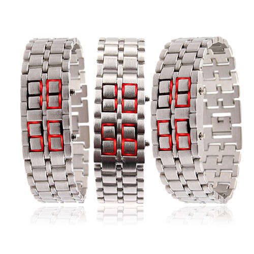 ***New Ladies Lava SILVER Iron Samurai Red LED Faceless Watch***
