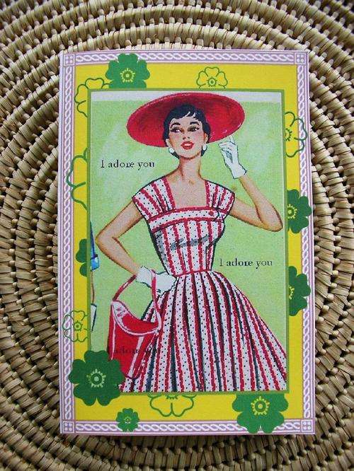 " I ADORE YOU, I ADORE YOU"  MONTAGE GREETING CARD WITH VINTAGE PATTERN MOTIF