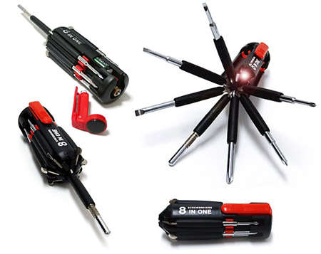 8 in 1 Multi Screwdriver Torch LED Camping Set Kit Tool