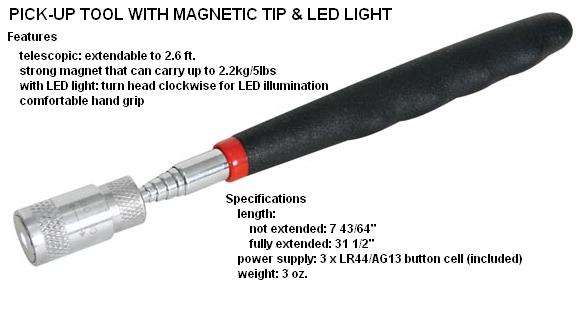 Magnetic Pick-Up Tool with light