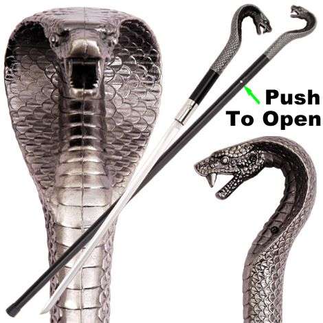Push Button King Cobra Head Sword Cane