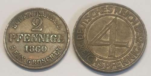 1860 Copper 2 Pfennige and 1932 Bronze 4 Reichspfennig As per Images !!!