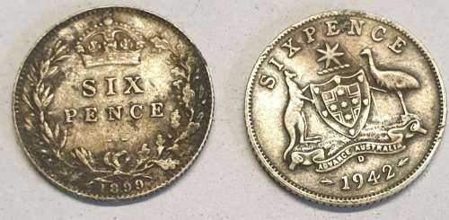 1899 Britain and 1942 Australia SIXPENCE COINS !!!