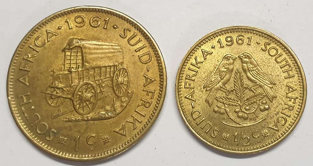 1961 One Cent and 1961 Half Cent Coins ---See Condition!!!