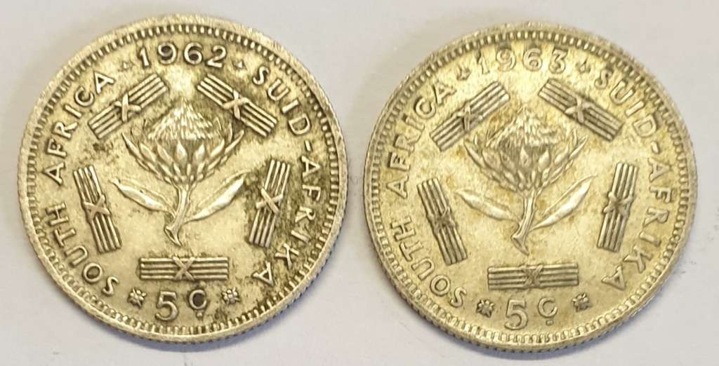 1962 AND 1963 Silver Five Cents as per images##Bid is for the pair!!!!!