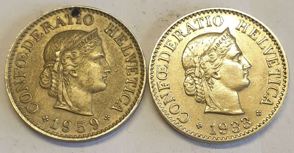 1933/1959 SWISS COINS AS PER PICS  #BID IS FOR BOTH COINS