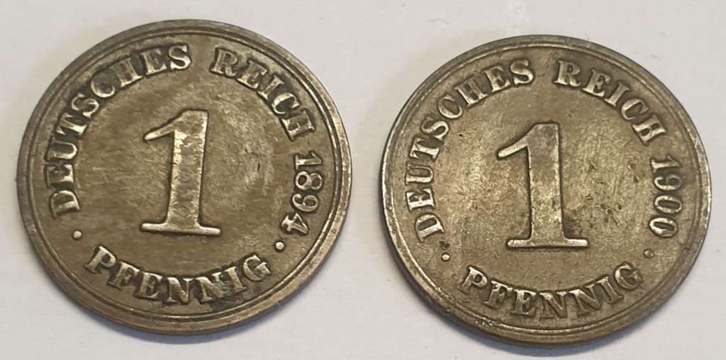 1894 and 1900 Deutsches Reich 1 Pfennig Coins as per images !!Bid is for the both coins !!