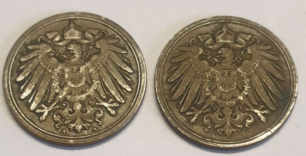 1894 and 1900 Deutsches Reich 1 Pfennig Coins as per images !!Bid is for the both coins !!