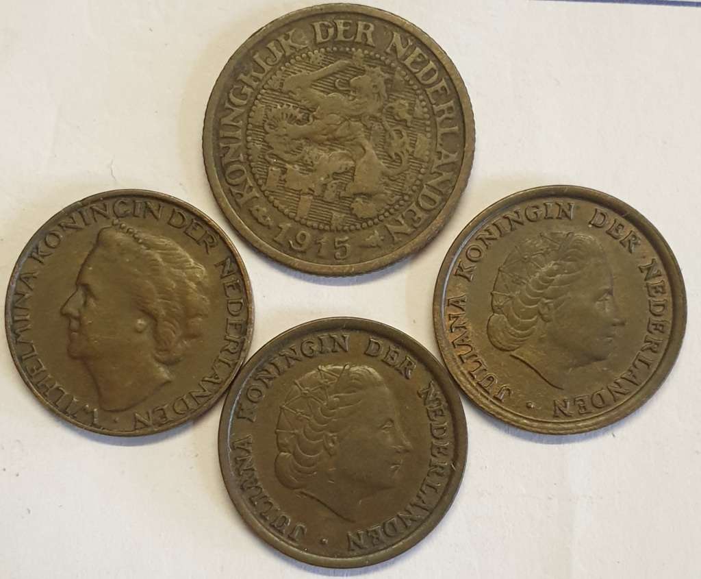 Nederlands One Cent Coins x 4  ## 1915 #1948  #1950  #1954 as per images @Bid is for all 4