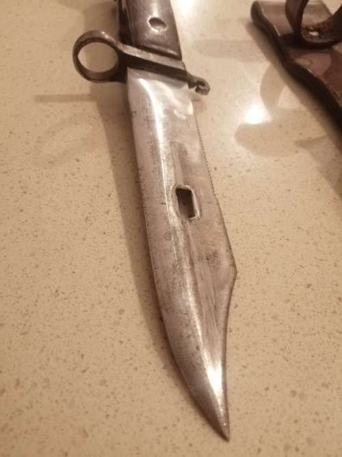 ### Reduced!! - Possibly Romanian AK 47 bayonet with frog and Scabbard ###