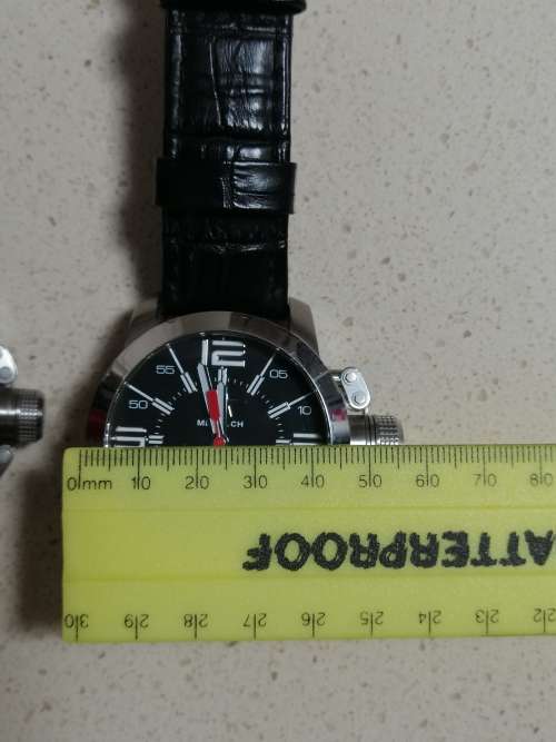 ### 1 Day Auction!! Metal CH Swiss oversize watch 56mm with Leather strap almost new!! ###