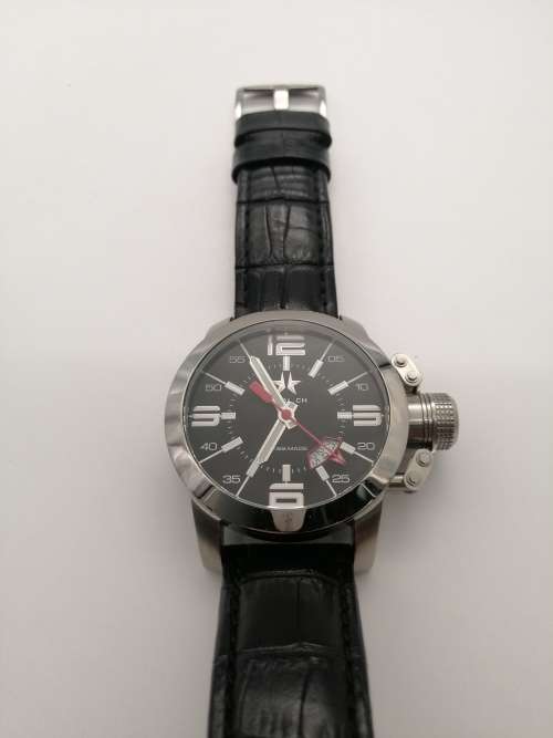 ### 1 Day Auction!! Metal CH Swiss oversize watch 56mm with Leather strap almost new!! ###
