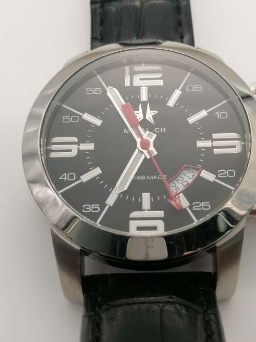 ### 1 Day Auction!! Metal CH Swiss oversize watch 56mm with Leather strap almost new!! ###