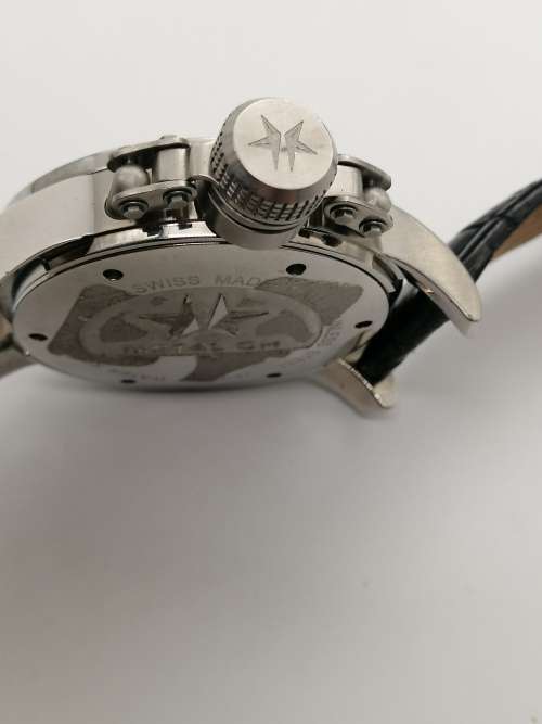 ### 1 Day Auction!! Metal CH Swiss oversize watch 56mm with Leather strap almost new!! ###