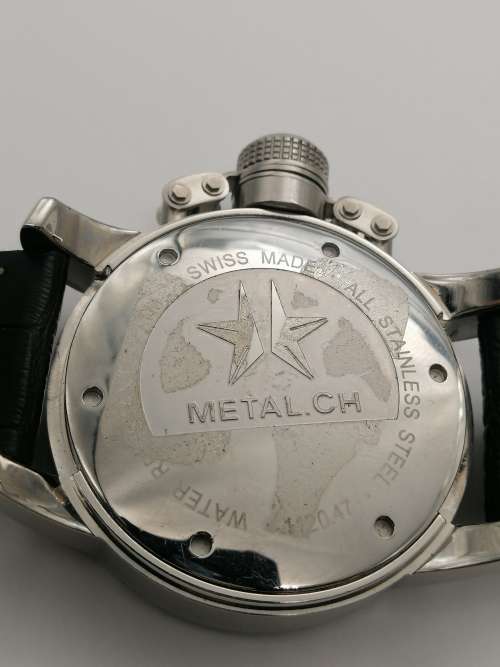 ### 1 Day Auction!! Metal CH Swiss oversize watch 56mm with Leather strap almost new!! ###