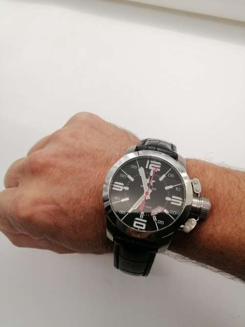 ### 1 Day Auction!! Metal CH Swiss oversize watch 56mm with Leather strap almost new!! ###