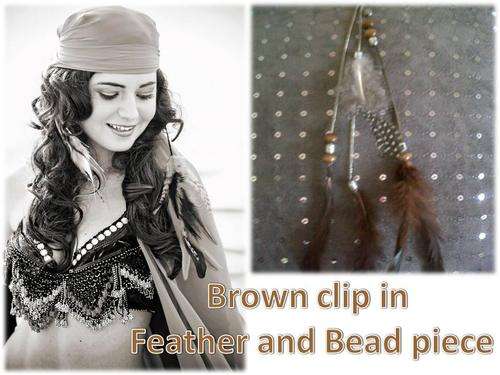 Feathered and Fabulous Feather and Bead clip in hair pieces - Brown