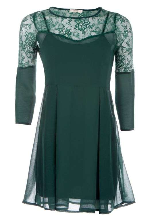 Crave Green Lace Detail Dress - Size Large 36/38