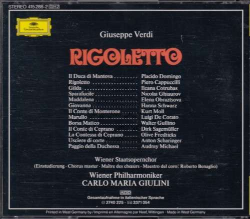 Verdi: Rigoletto -  (Piero Cappuccilli/ Ileana Cotrubas/ Placido Domingo) - (Box Set 2 disks)