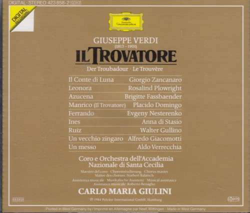 Verdi: Il Trovatore - Domingo, Plowright, Fassbaender (Box Set 2 discs and Booklet)