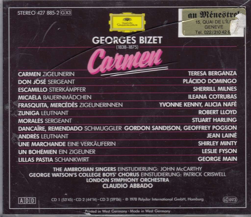 Bizet: Carmen  -  Teresa Berganza, Placido Domingo, Ileana Cotrubas, Sherrill Milnes