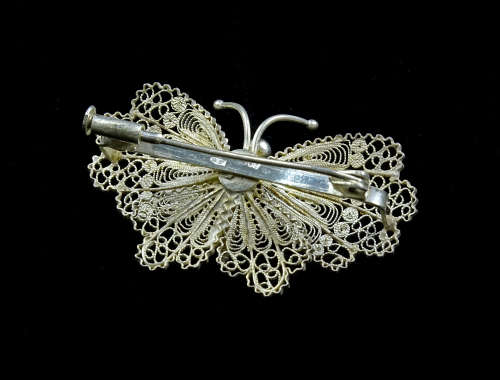 Silver Filigree Butterfly Brooch by Merlo Sebastiano