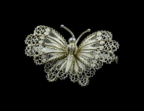 Silver Filigree Butterfly Brooch by Merlo Sebastiano
