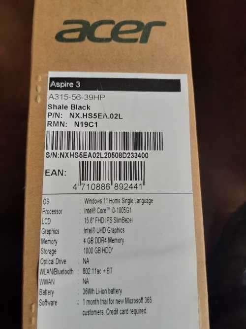 Acer Aspire A315 Intel Core i3 15.6` Windows 11. Bargain Sale