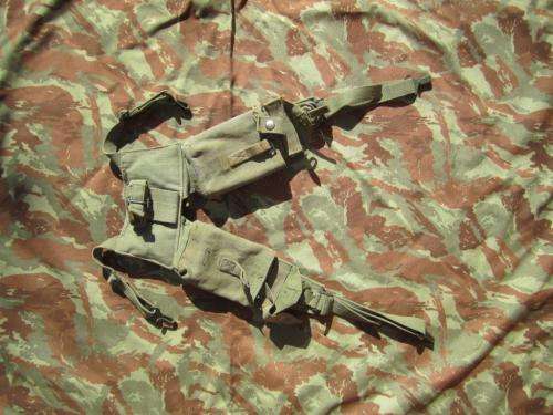 Rhodesian canvas webbing yoke - modified (2 x R1/ FN mag pouches attached)