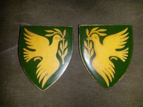 scarce facing pair SADF era Vrede Commando tunic flash (s) - all pins