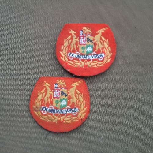 SADF era matched and period worn RSM WO1 red rank badges