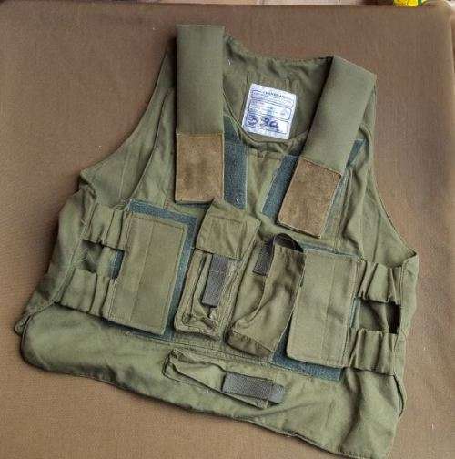 used SAP pre-1994 era olive STF body armour cover - with matching card (serial numbers)