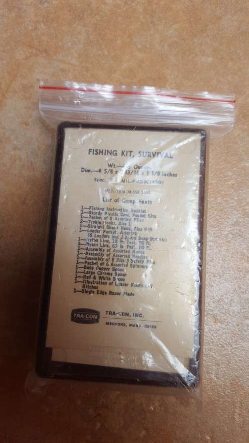 SAAF pilots survival vest contents - "fishing kit survival" USA mnfr still sealed (lures)