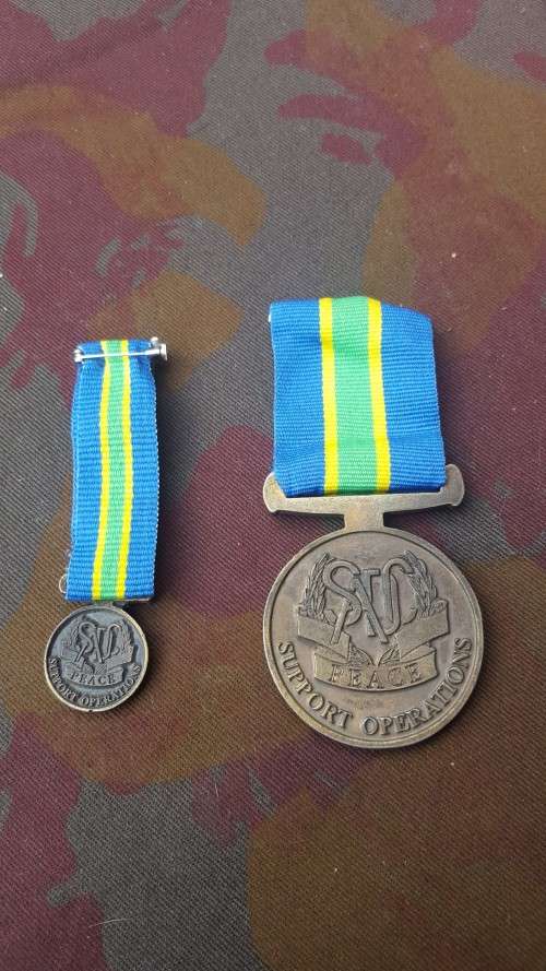 SADC Peace Support Operations medal (full size and mini) with ribbons - very scarce set (numbered)