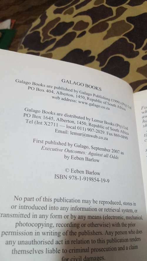 signed 1st ed Executive Outcomes - Eeben Barlow (original publication in soft cover 2007)