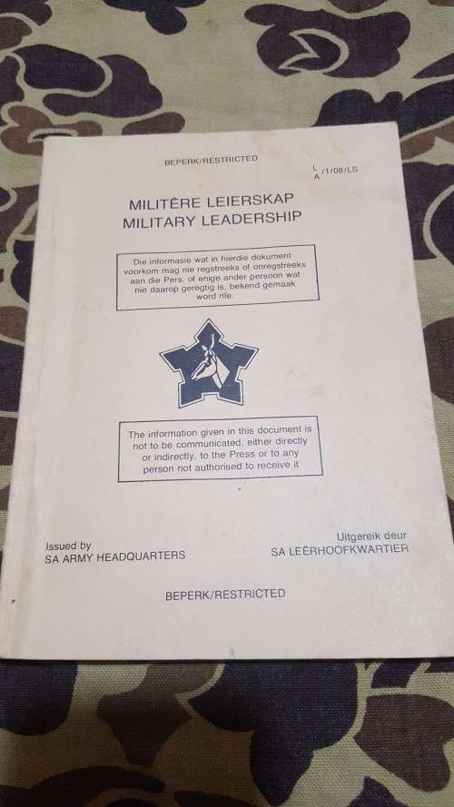 SADF era SA Army Military Leadership manual bi-lingual in Eng and Afr (very good used condition) A5
