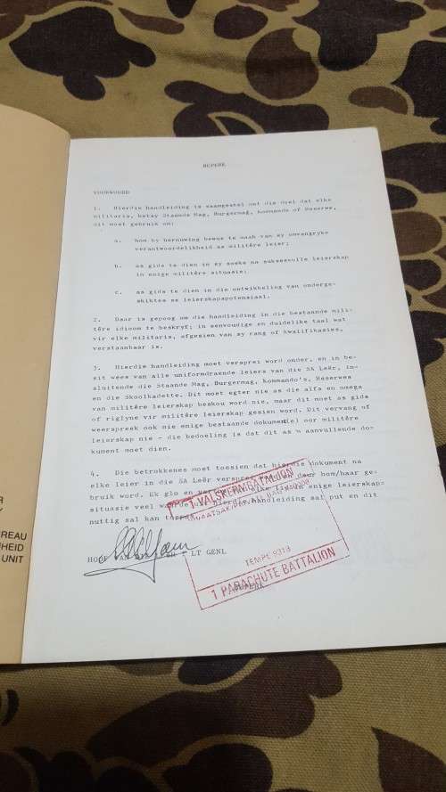 SADF era SA Army Military Leadership manual bi-lingual in Eng and Afr (very good used condition) A5